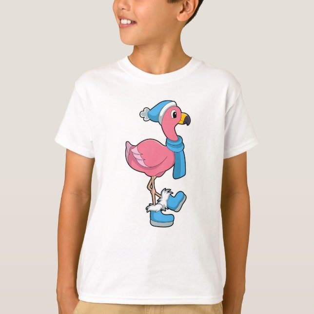 Flamingo with Scarf & Hat T-Shirt (Front)
