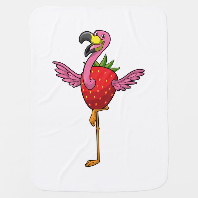 Flamingo with Strawberry Baby Blanket (Front)
