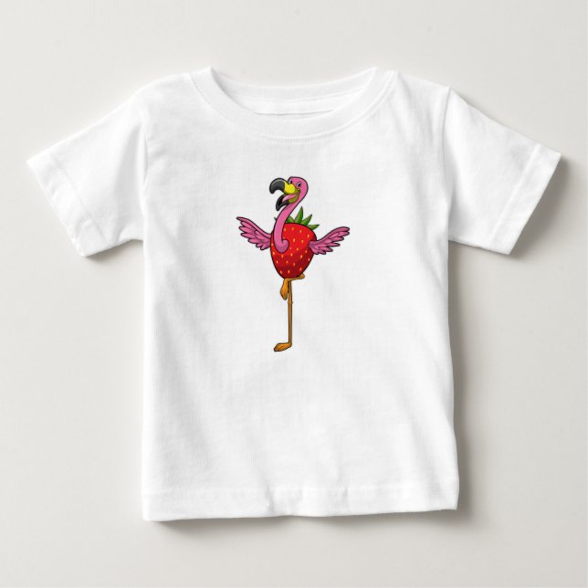 Flamingo with Strawberry Baby T-Shirt (Front)