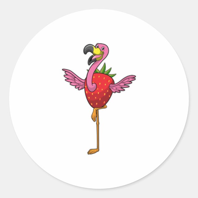 Flamingo with Strawberry Classic Round Sticker (Front)