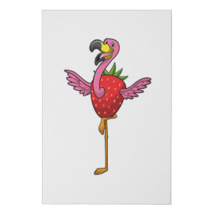 Flamingo with Strawberry Faux Canvas Print
