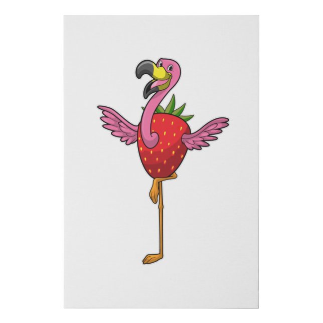 Flamingo with Strawberry Faux Canvas Print (Front)
