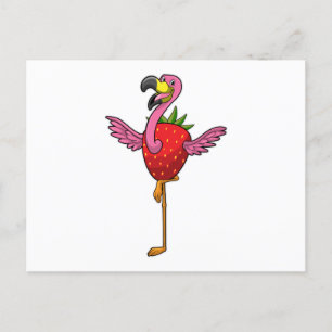 Flamingo with Strawberry Postcard