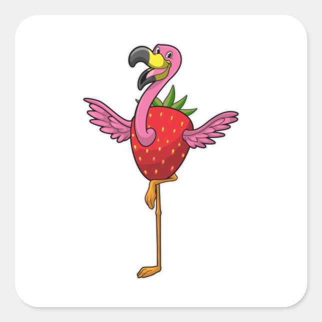 Flamingo with Strawberry Square Sticker (Front)
