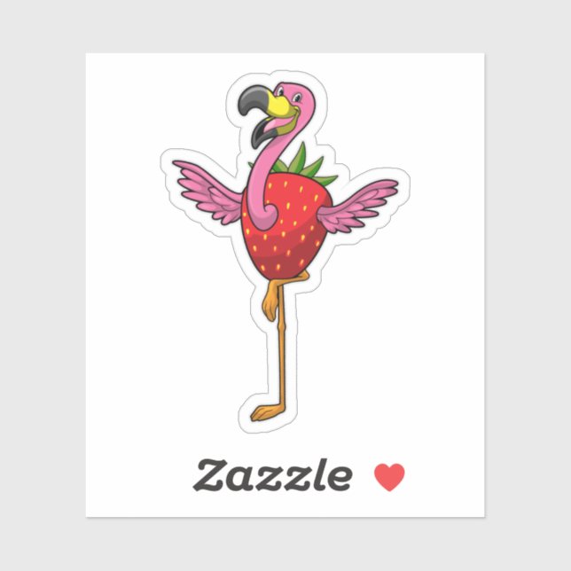 Flamingo with Strawberry Sticker (Sheet)