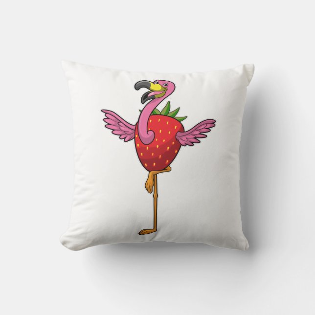 Flamingo with Strawberry Throw Pillow (Front)