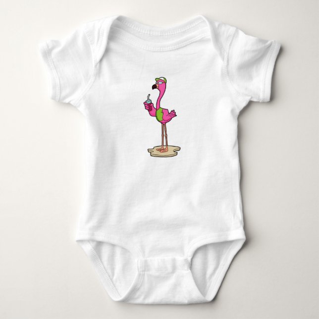 Flamingo with Sunglasses & Cap Baby Bodysuit (Front)