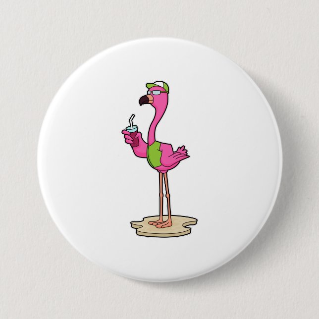 Flamingo with Sunglasses & Cap Button (Front)