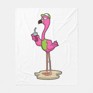 Flamingo with Sunglasses & Cap Fleece Blanket