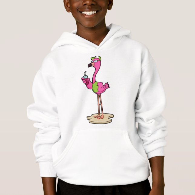 Flamingo with Sunglasses & Cap Hoodie (Front)