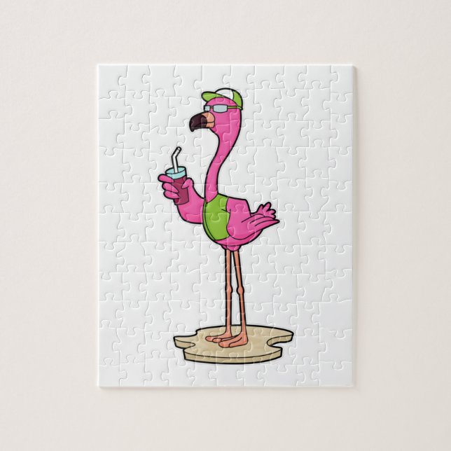 Flamingo with Sunglasses & Cap Jigsaw Puzzle (Vertical)
