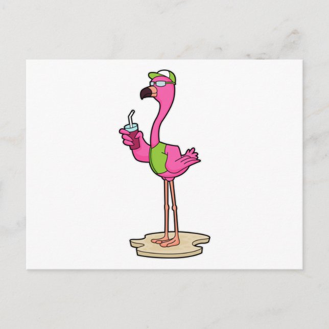 Flamingo with Sunglasses & Cap Postcard (Front)