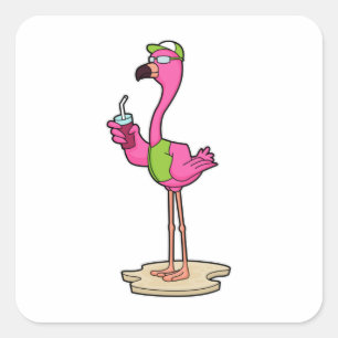 Flamingo with Sunglasses & Cap Square Sticker