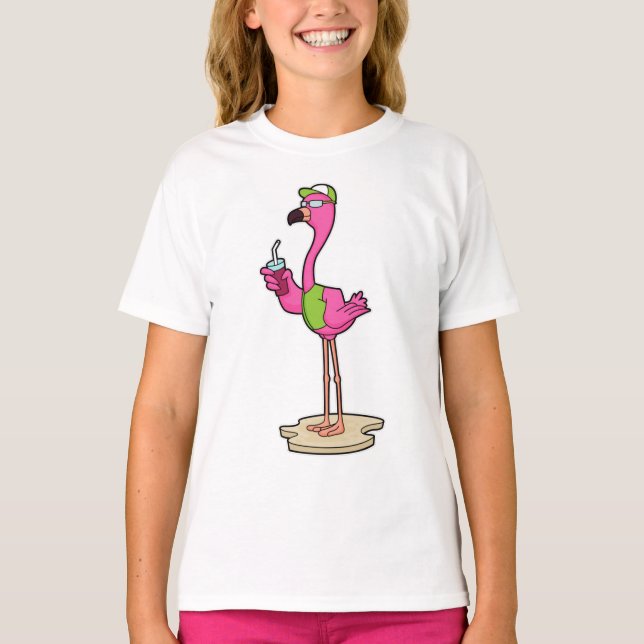 Flamingo with Sunglasses & Cap T-Shirt (Front)