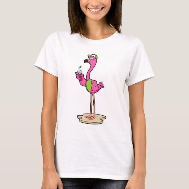 Flamingo with Sunglasses & Cap T-Shirt (Front)
