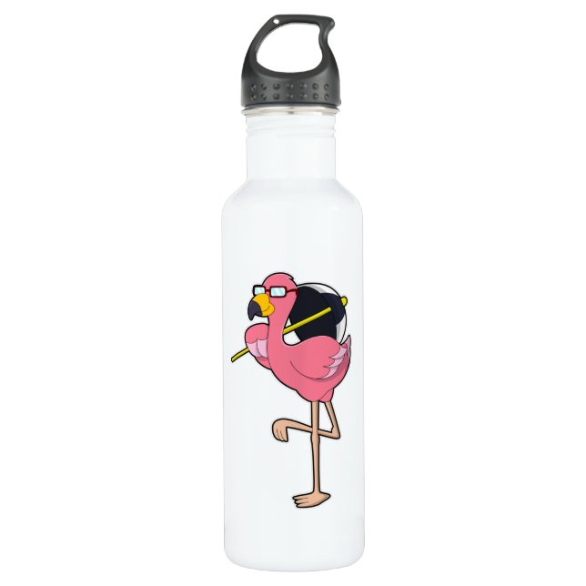 Flamingo with Umbrella Stainless Steel Water Bottle (Front)
