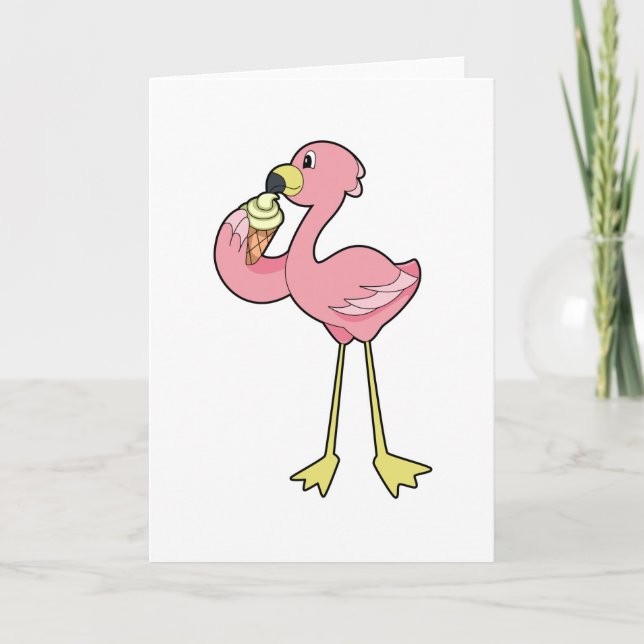 Flamingo with Waffle ice cream Card (Front)