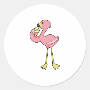 Flamingo with Waffle ice cream Classic Round Sticker