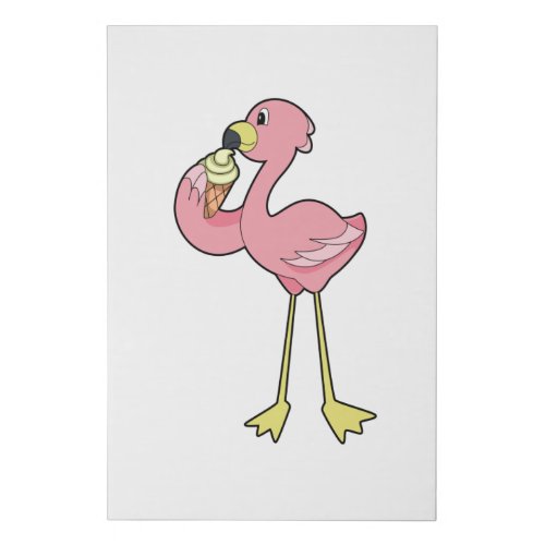 Flamingo with Waffle ice cream Faux Canvas Print