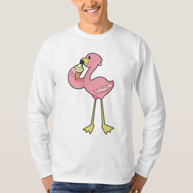 Flamingo with Waffle ice cream T-Shirt (Front)
