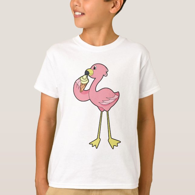 Flamingo with Waffle ice cream T-Shirt (Front)