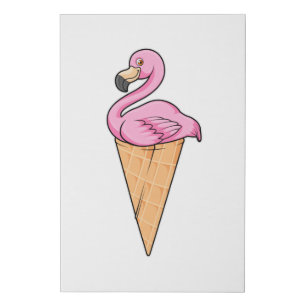 Flamingo with Waffle of Ice cream Faux Canvas Print