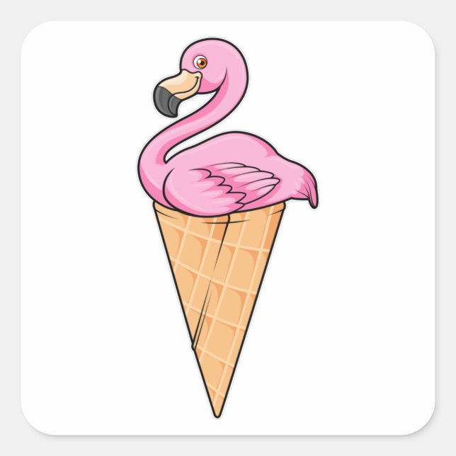 Flamingo with Waffle of Ice cream Square Sticker (Front)