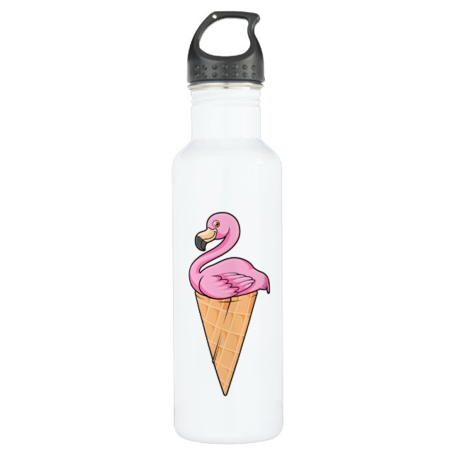 Flamingo with Waffle of Ice cream Stainless Steel Water Bottle (Front)