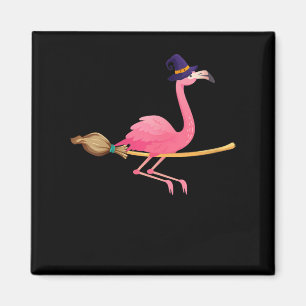 Flamingo Womens Funny Flamingo Witch Halloween Magnet