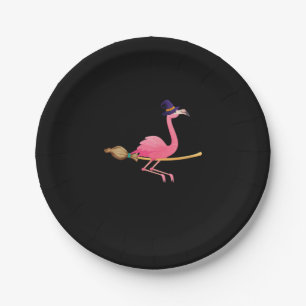 Flamingo Womens Funny Flamingo Witch Halloween Paper Plates