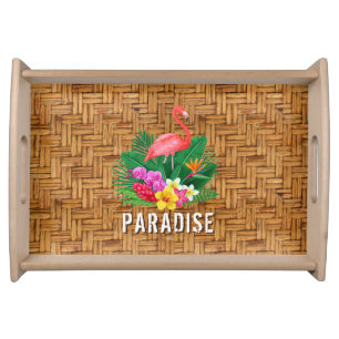Flamingo Woven Wicker Print Pattern Serving Tray