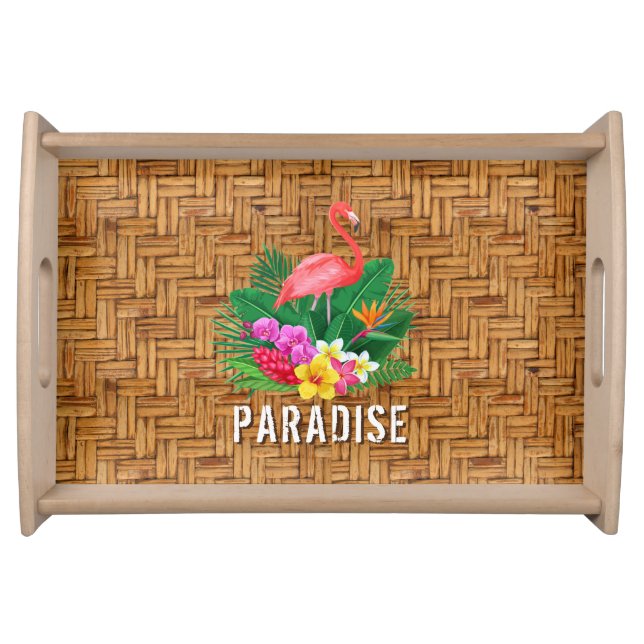 Flamingo Woven Wicker Print Pattern Serving Tray (Front)