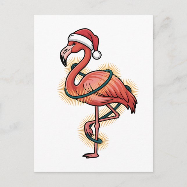 Flamingo Wrapped In Christmas Light Pink Bird    Invitation Postcard (Front)