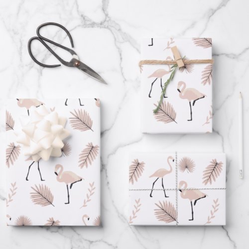Flamingo Wrapping Paper Flat Sheet Set of 3