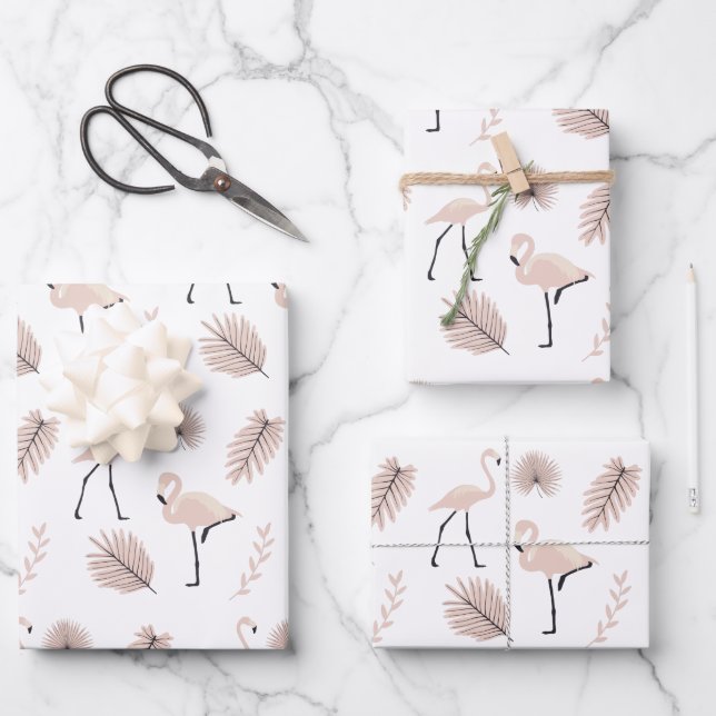 Flamingo Wrapping Paper Flat Sheet Set of 3 (Front)