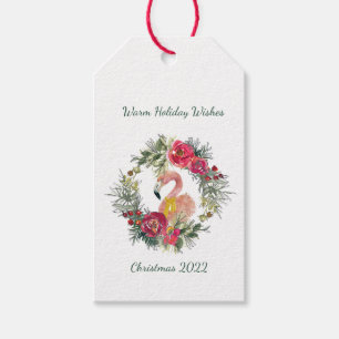 Flamingo Wreath Warm Holiday Wishes Custom Gift Tags