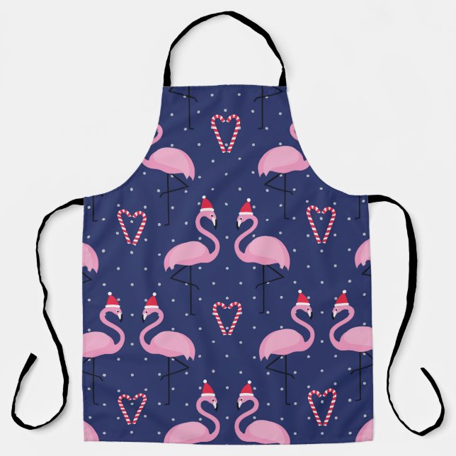 Flamingo Xmas Hat Candy Pattern Apron (Front)