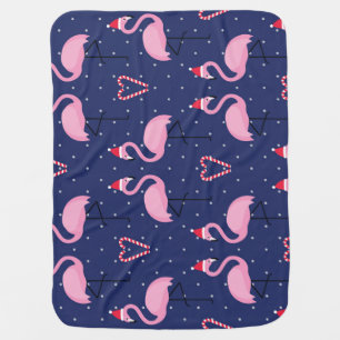 Flamingo Xmas Hat Candy Pattern Baby Blanket