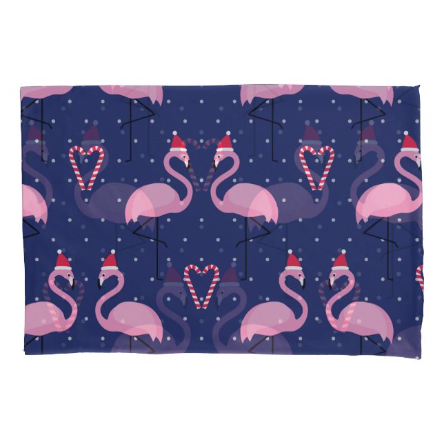 Flamingo Xmas Hat Candy Pattern Pillow Case (Front)