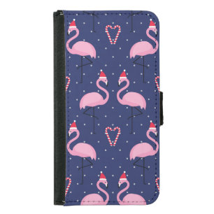 Flamingo Xmas Hat Candy Pattern Samsung Galaxy S5 Wallet Case