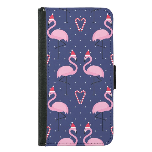 Flamingo Xmas Hat Candy Pattern Samsung Galaxy Wallet Case (Front)