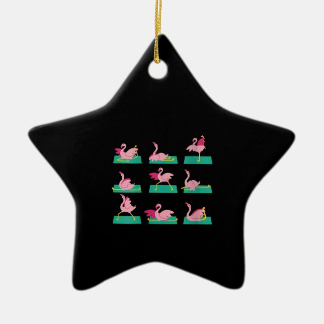 Flamingo Yoga Poses Meditation Workout Exercise Ceramic Ornament (Front)