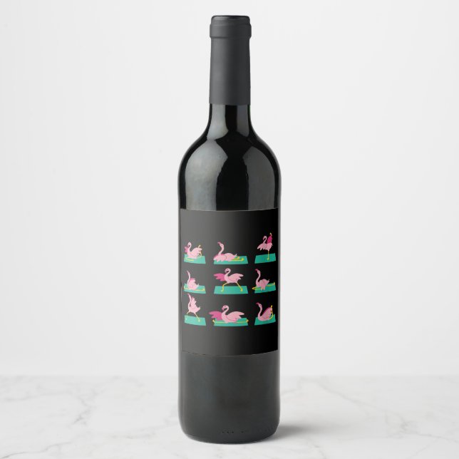 Flamingo Yoga Poses Meditation Workout Exercise Wine Label (Front)