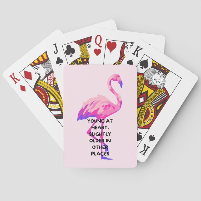 Flamingo Young At Heart Funny Saying Quote  Poker Cards (Back)