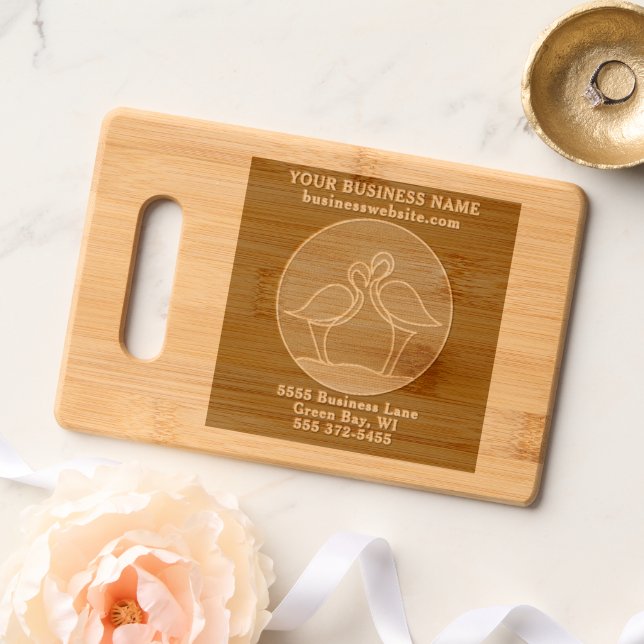 Flamingo Your Business Logo Art Photo Wood Engraved Cutting Board (Wedding)