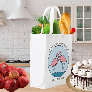Flamingo Your Business Round Logo Art Photo Quote Grocery Bag