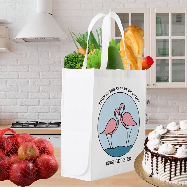 Flamingo Your Business Round Logo Art Photo Quote Grocery Bag (Flamingo Your Business Round Logo Art Photo Quote Grocery Bag)