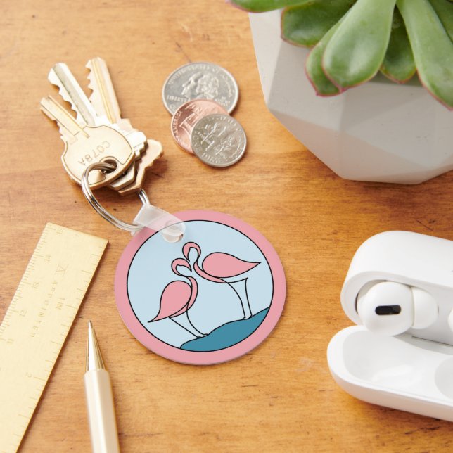 Flamingo Your Business Round Logo Art Photo Quote Keychain (Desk)