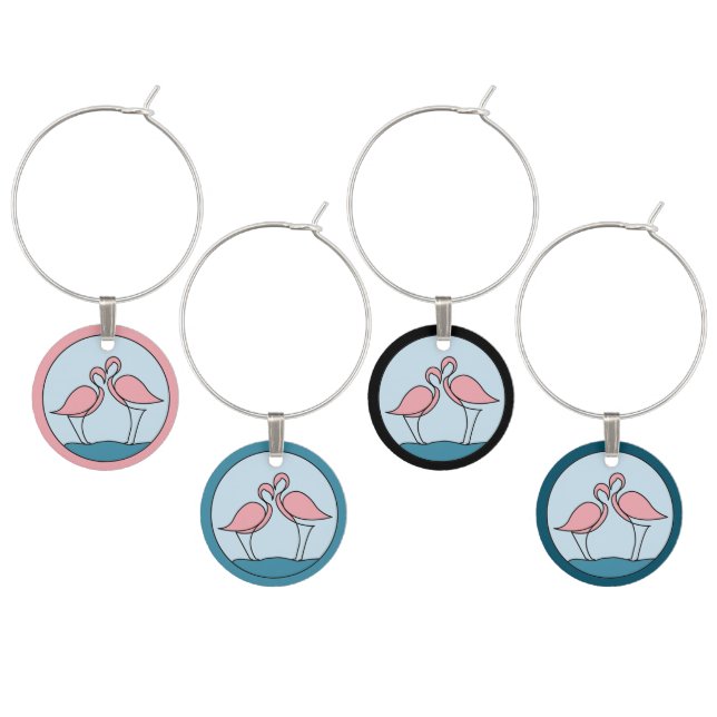 Flamingo Your Business Round Logo Art Photo Quote Wine Charm (Staggered)