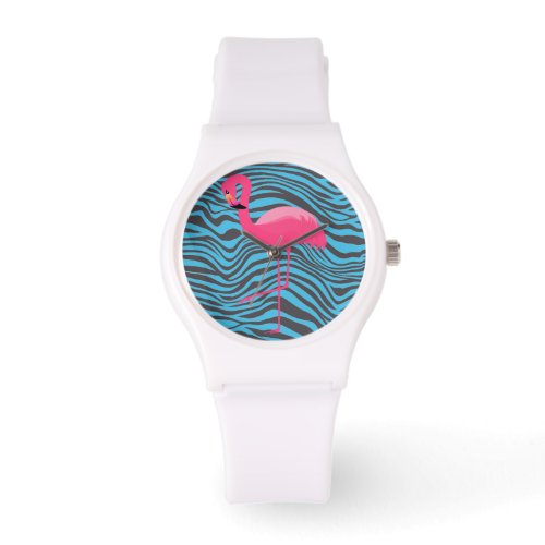 FLAMINGO ZEBRA MIAMI STRIPE CUSTOM WHITE WATCH